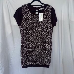 Extra Touch Women's Dark Purple Sweater Knit Short Sleeve Dress